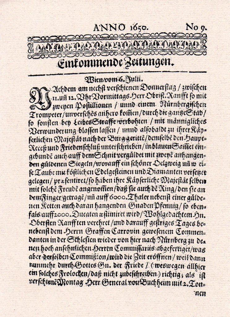 il primo quotidiano della storia uscito nel 1650