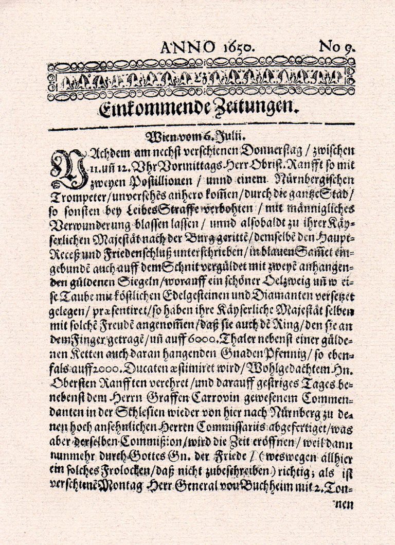 “Einkommende Zeitungen”, il primo quotidiano della storia uscito nel 1650